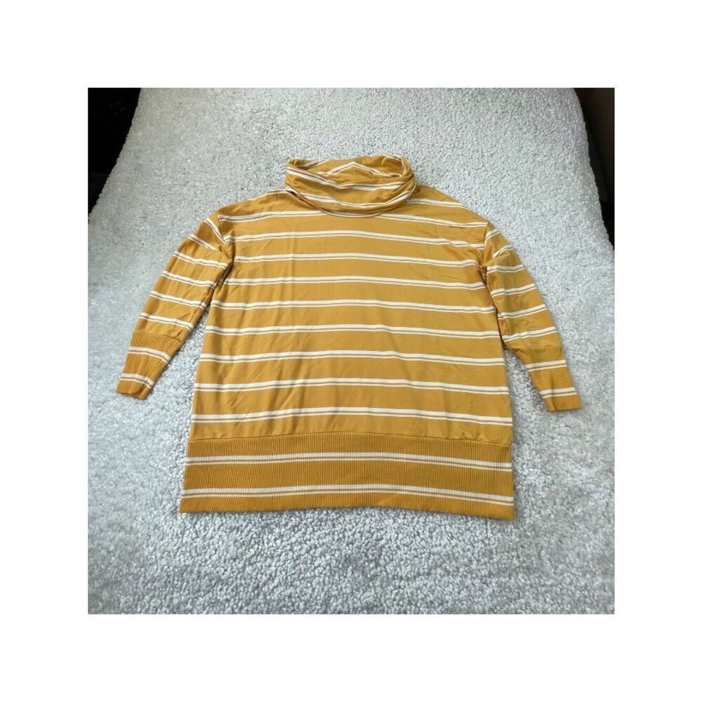 Garnet Hill Cowl Neck Striped Tunic Sweatshirt Top Yellow Womens Medium